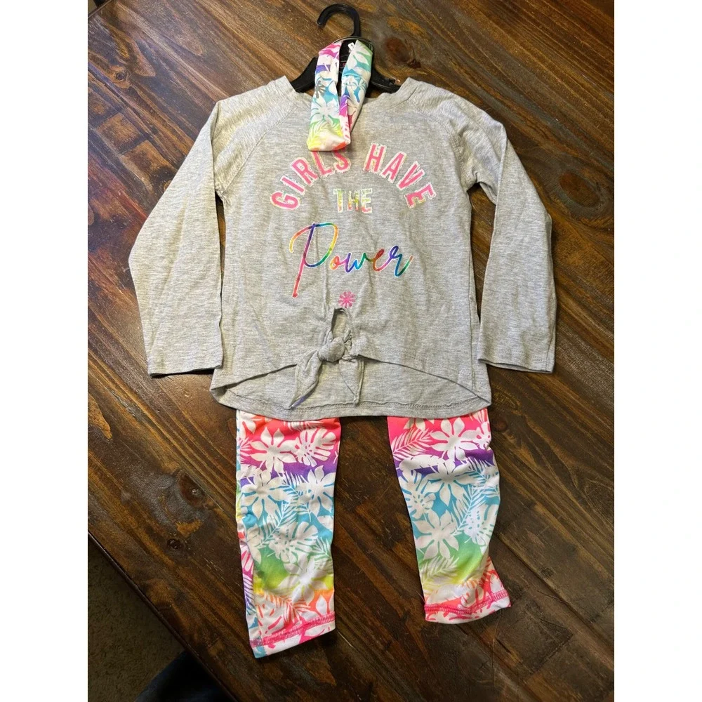 Kids 3‎ Piece Outfit Bundle Dress Set Trolls Leggings Scrunchie 4T -5/6 NWT